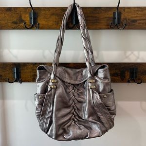 B. MAKOWSKY | Pewter Leather Handbag With Leopard Lining